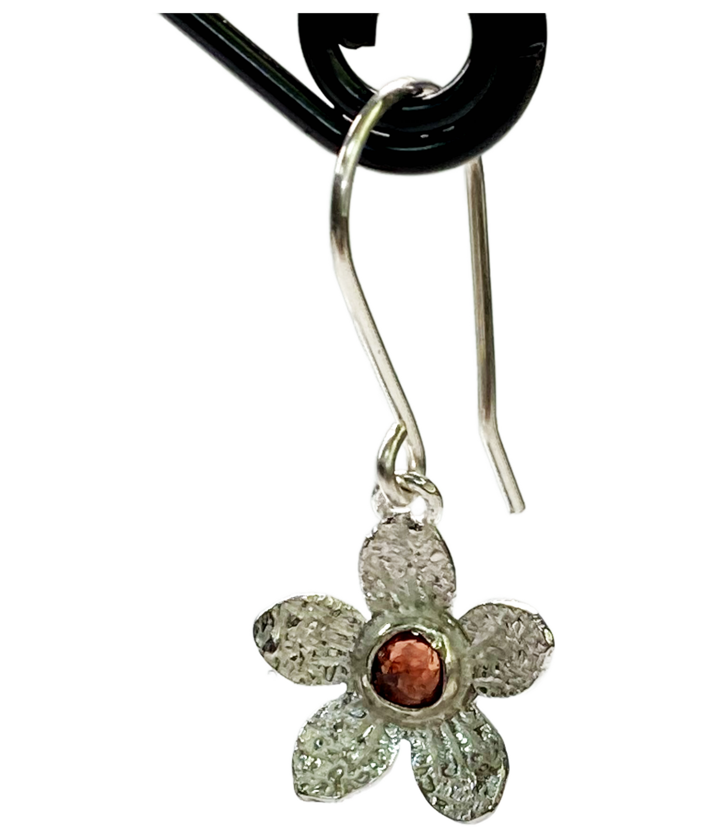 Silver and Garnet Flower Earrings