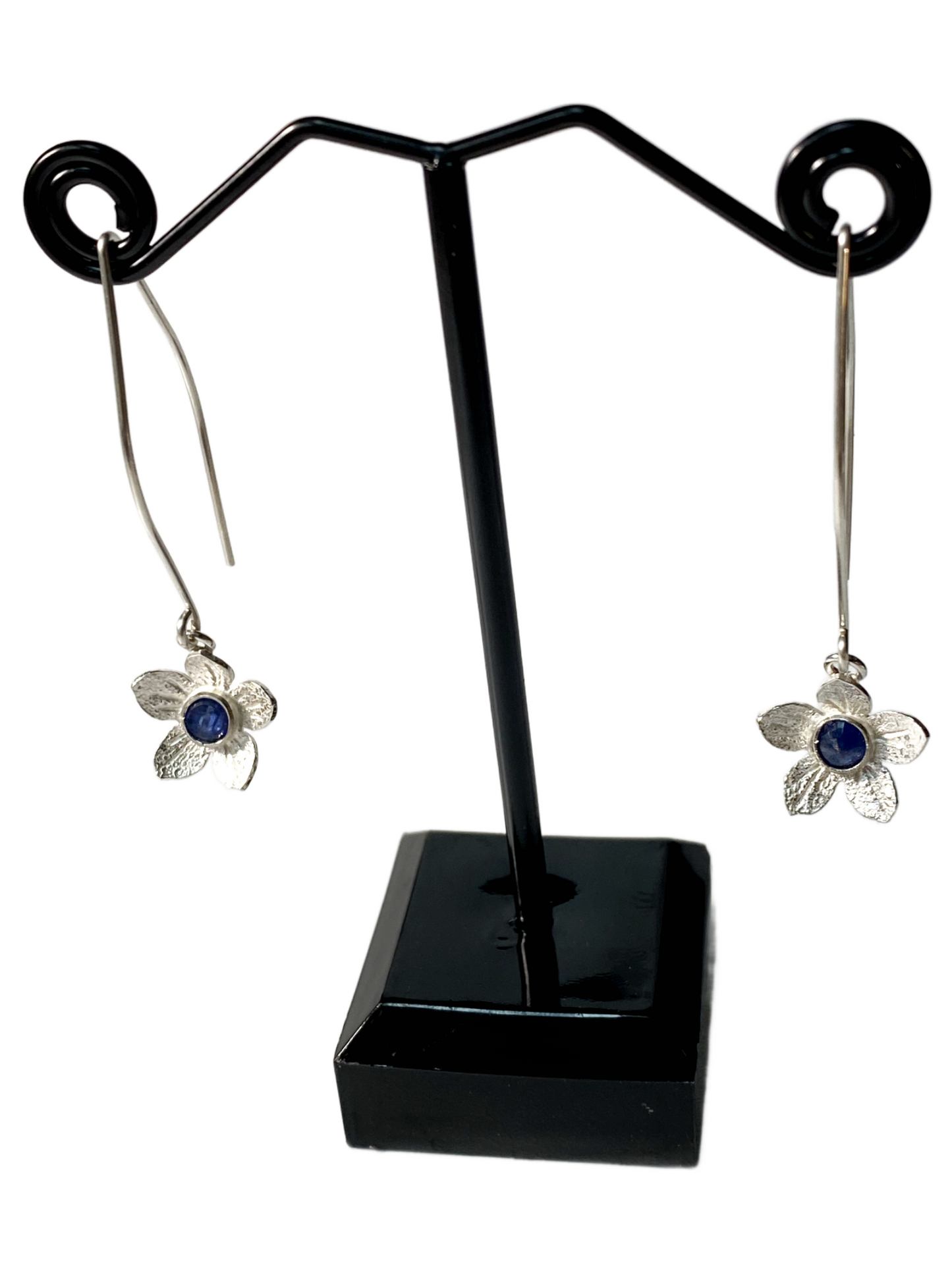 Blue Sapphire Flower Earrings