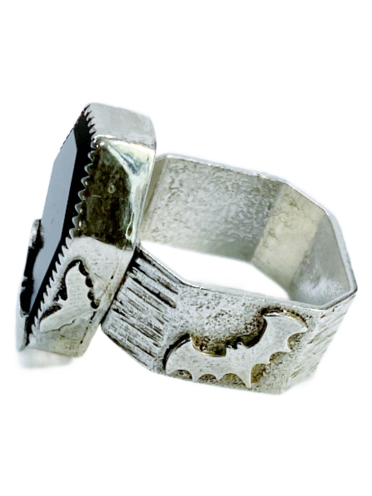 Onyx & Silver Coffin Ring