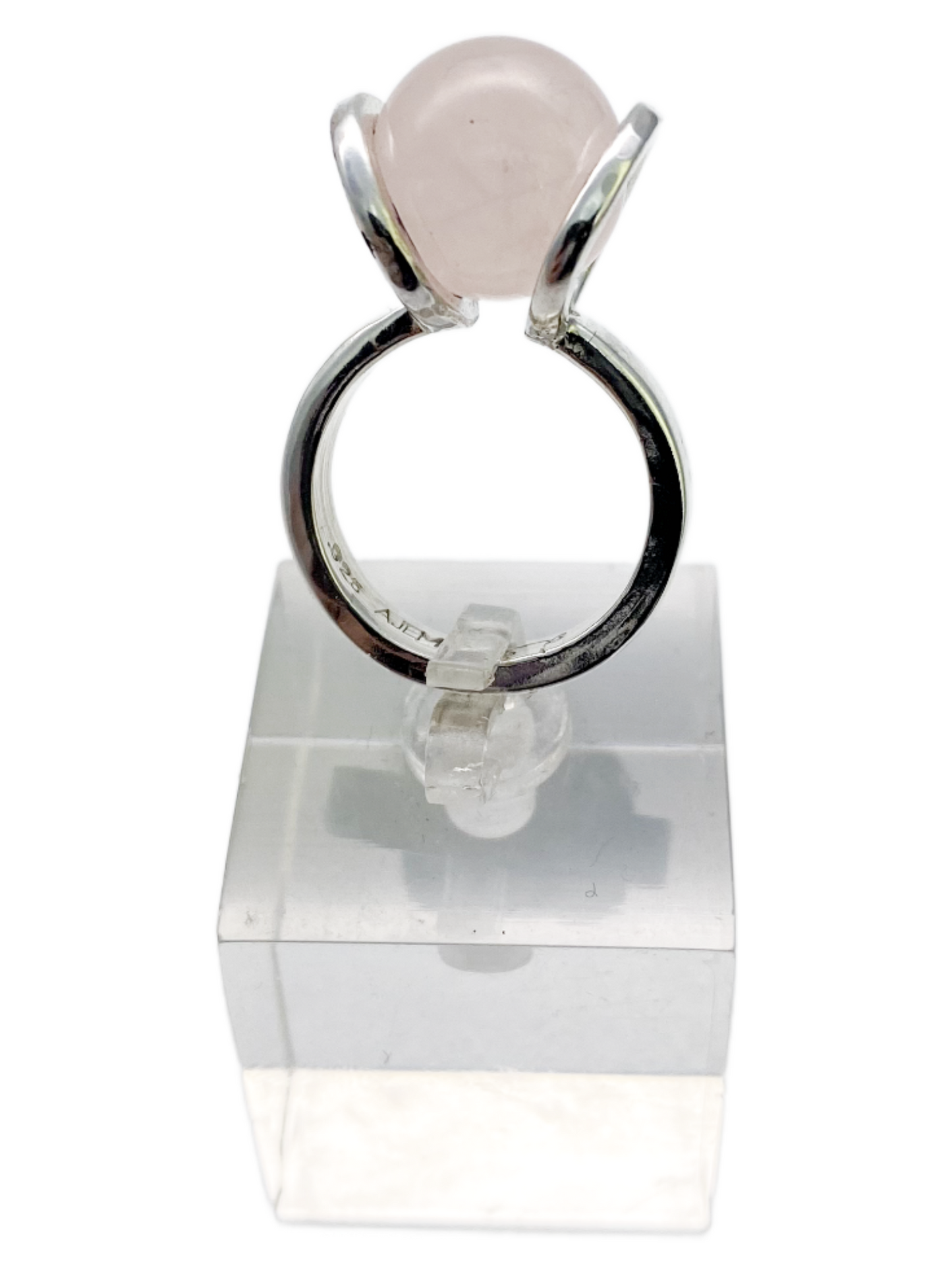 Rose Quartz Silver Crystal Ball Ring