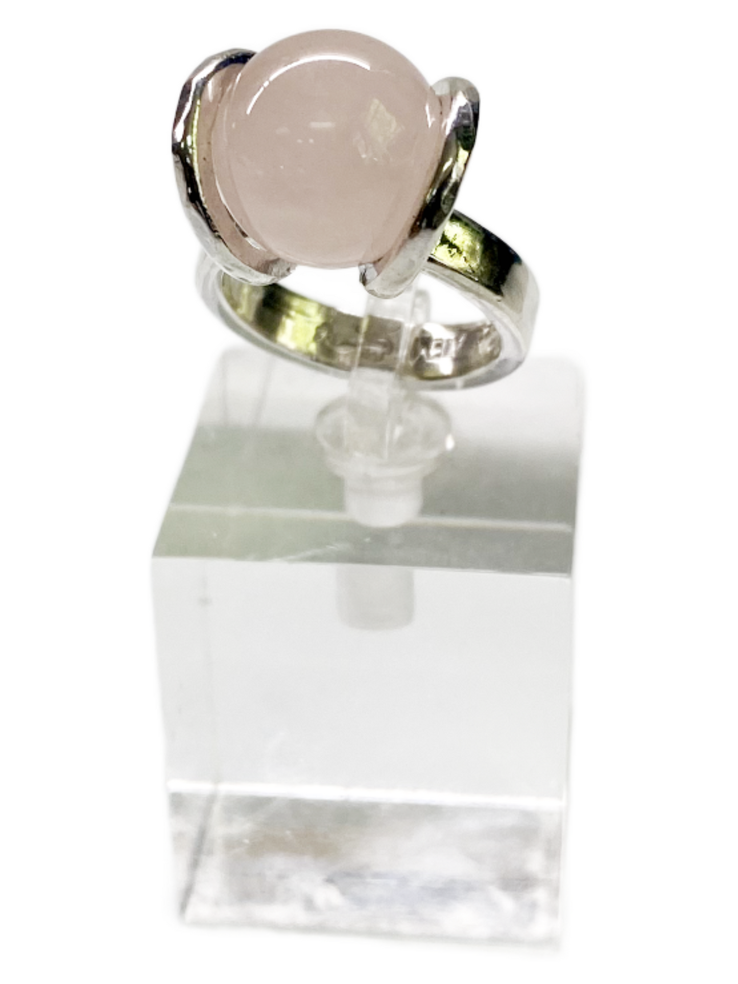 Rose Quartz Silver Crystal Ball Ring