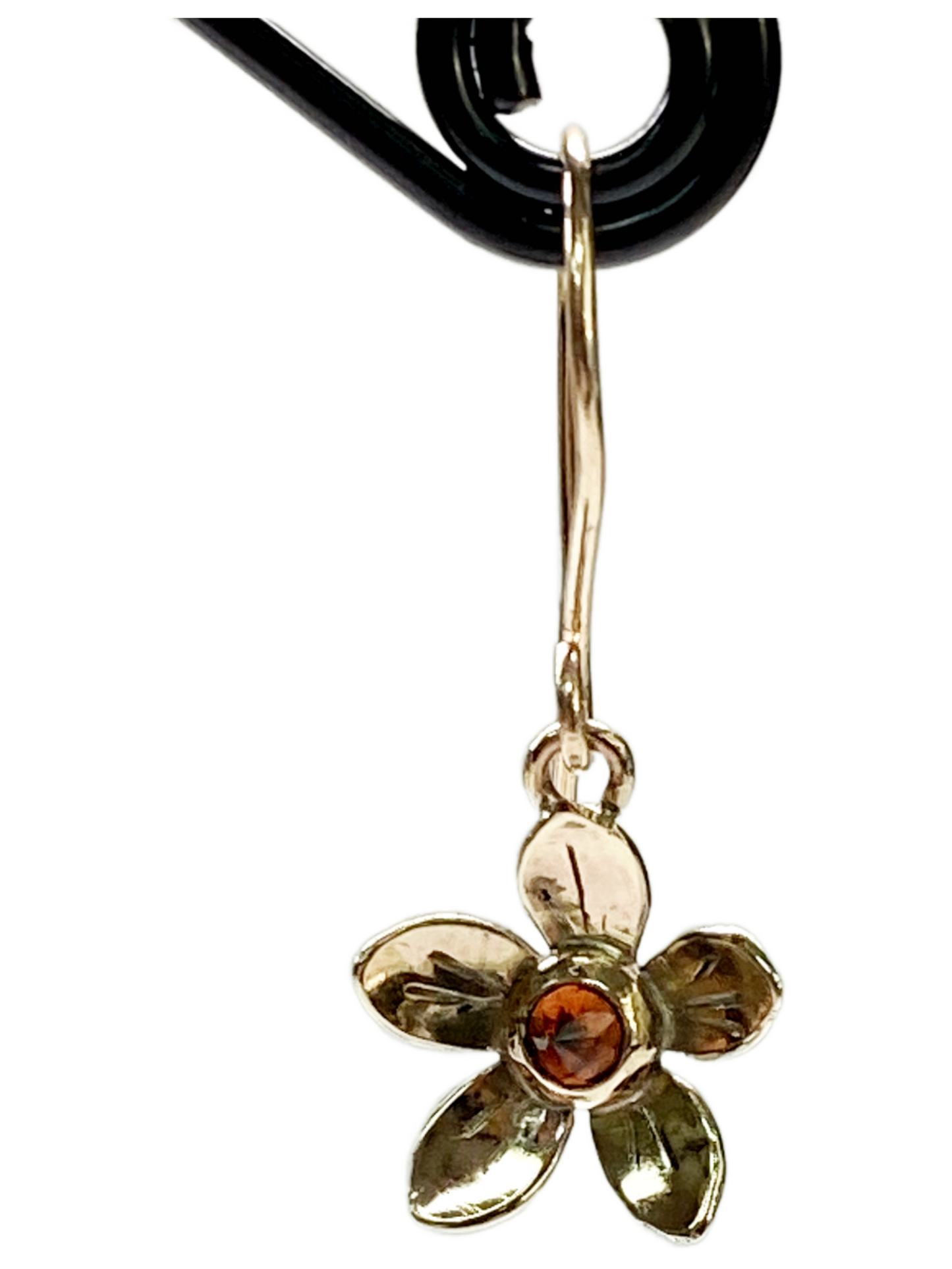 Gold Flower with Garnet Earring