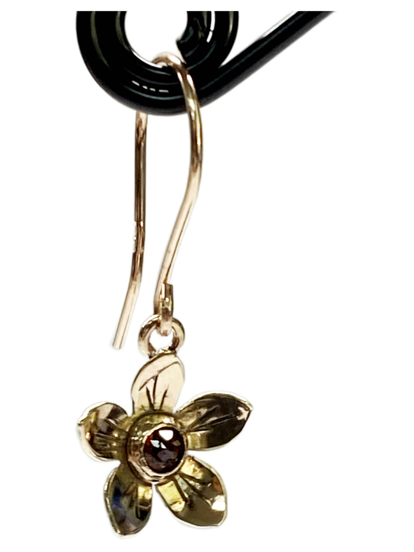Gold Flower with Garnet Earring
