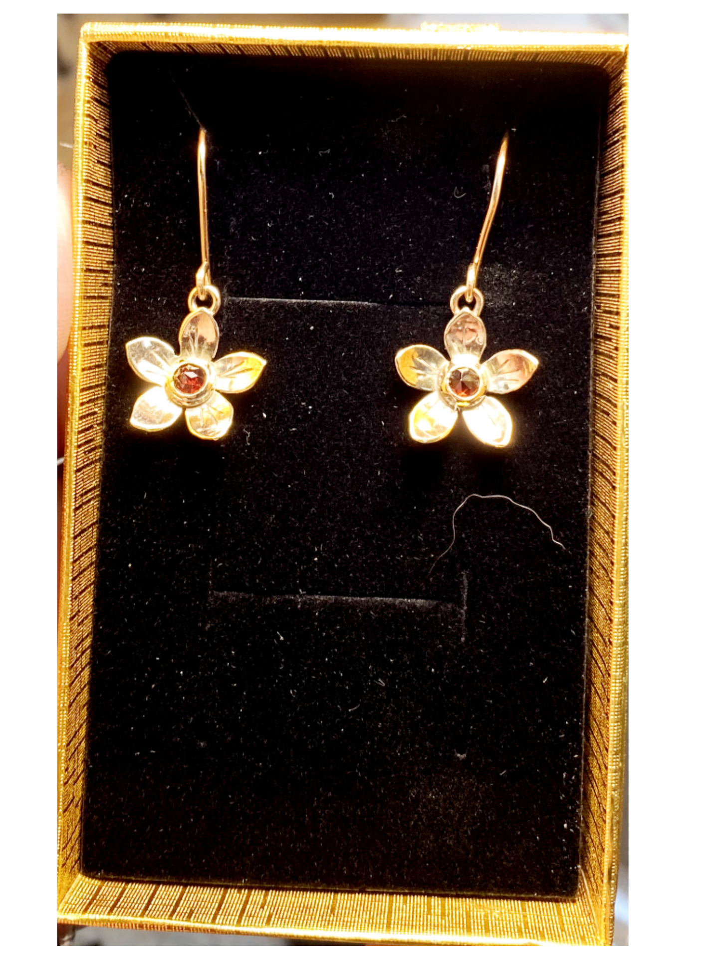 Gold Flower with Garnet Earring