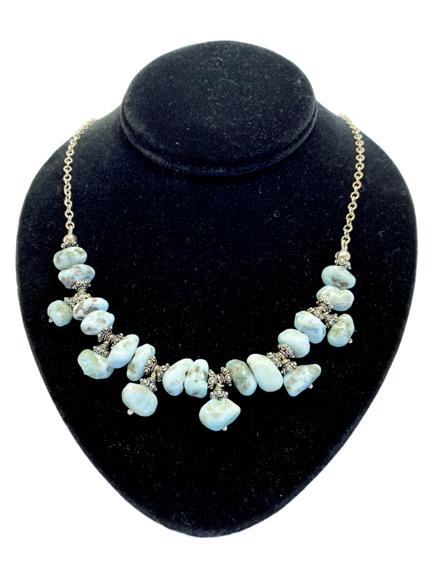 Larimar and Sterling Silver 5 Drop Necklace