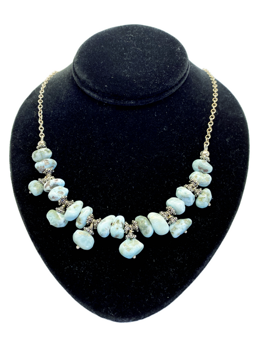 Larimar and Sterling Silver 5 Drop Necklace