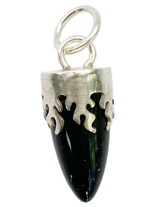 Onyx Bullet With Silver Flame Pendant