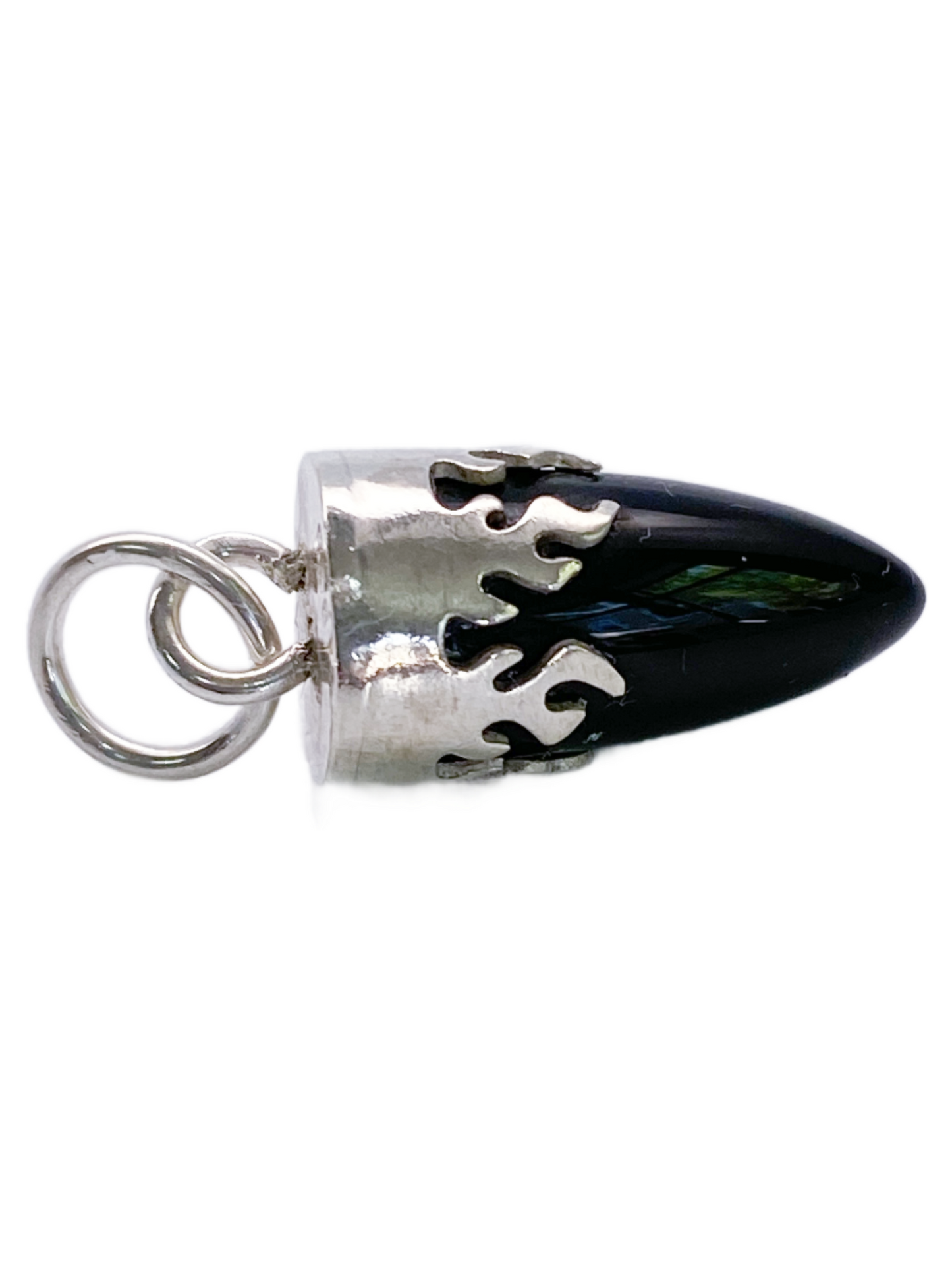 Onyx Bullet With Silver Flame Pendant