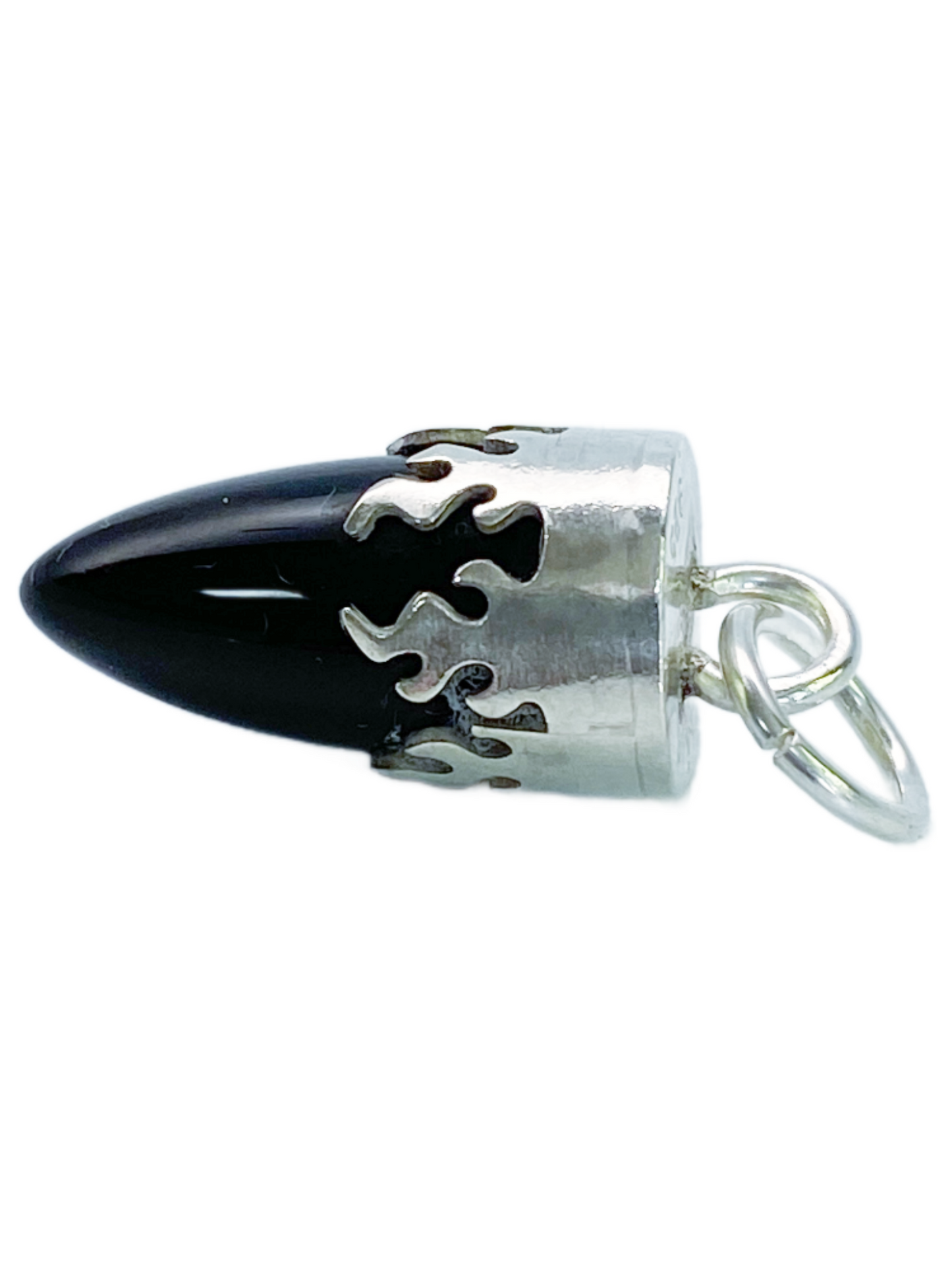 Onyx Bullet With Silver Flame Pendant