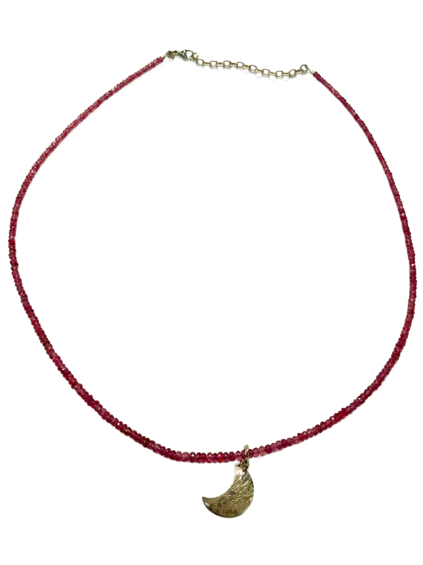 Natural Ruby Beaded Necklace with Sterling Silver Moon.