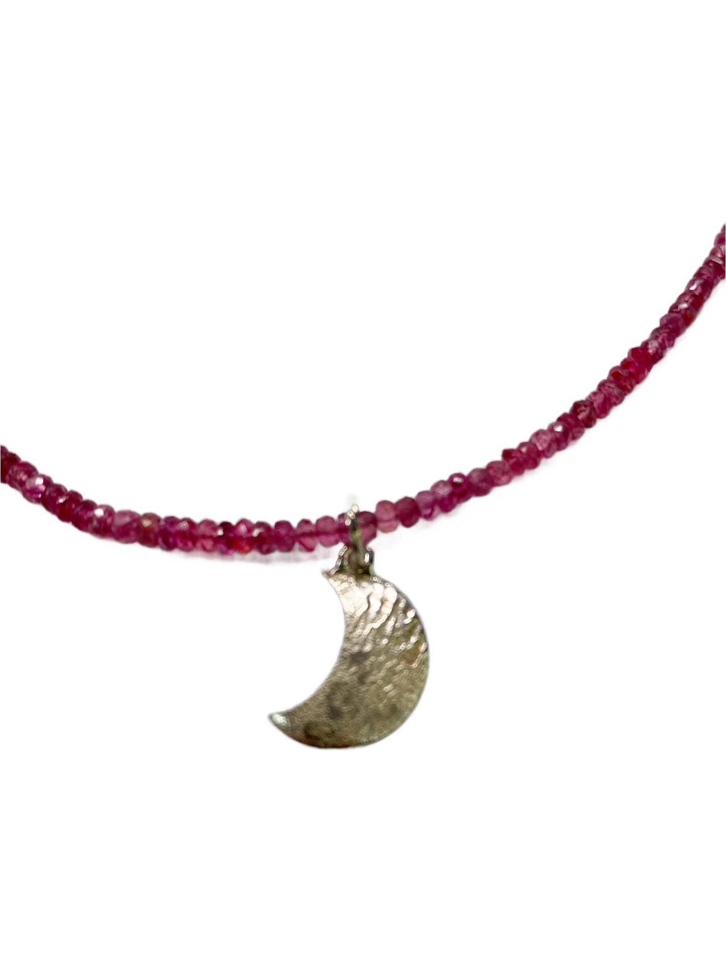 Natural Ruby Beaded Necklace with Sterling Silver Moon.