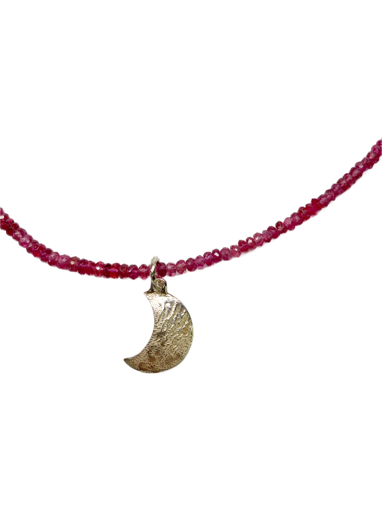 Natural Ruby Beaded Necklace with Sterling Silver Moon.