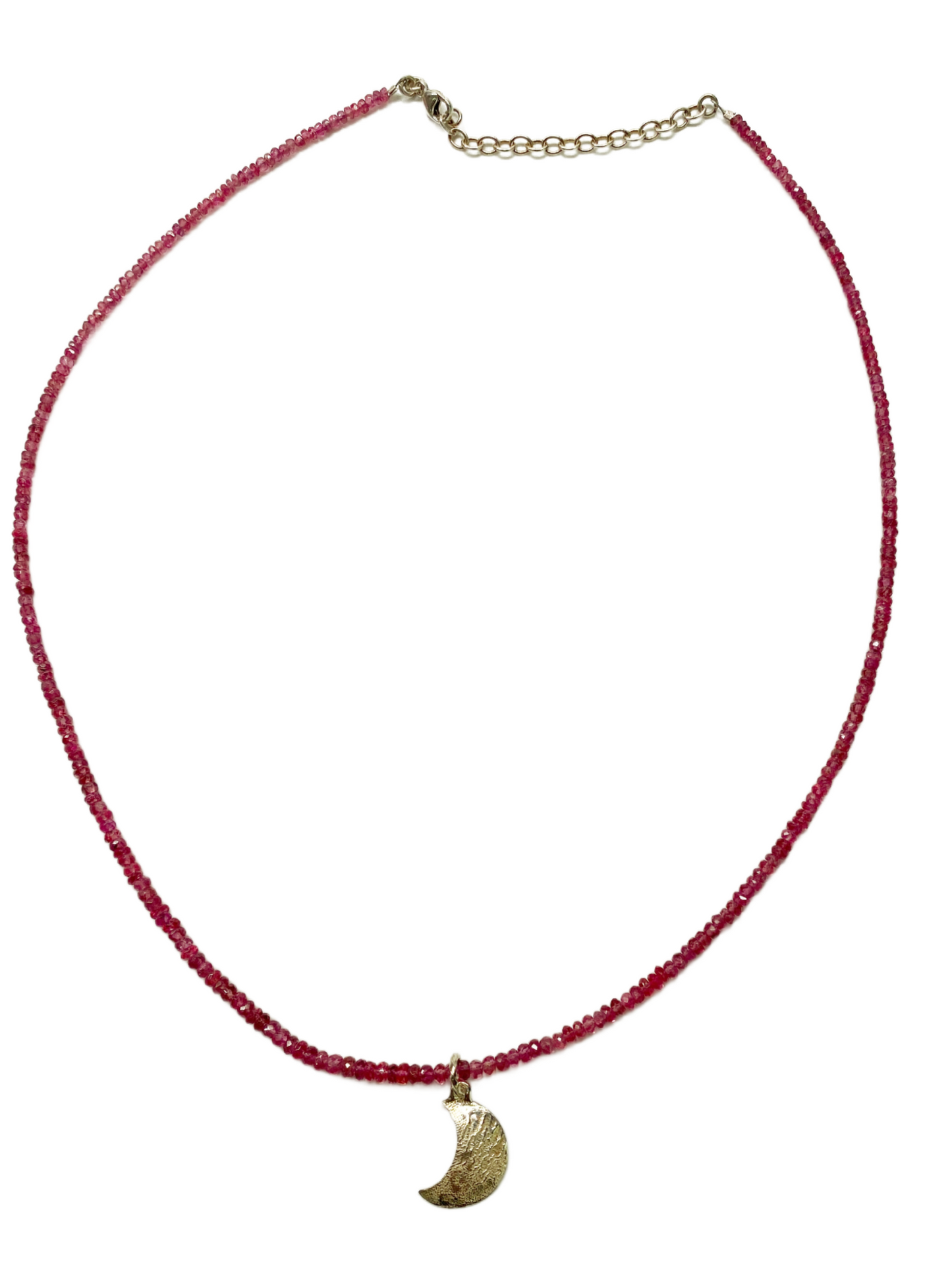 Natural Ruby Beaded Necklace with Sterling Silver Moon.