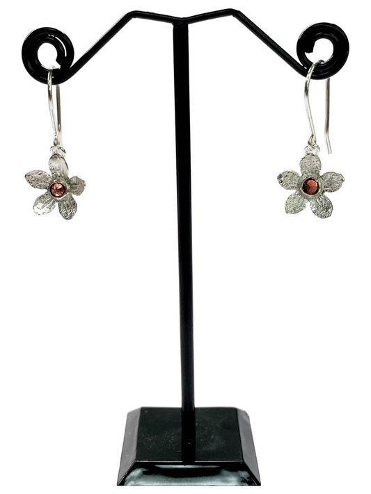 Silver and Garnet Flower Earrings