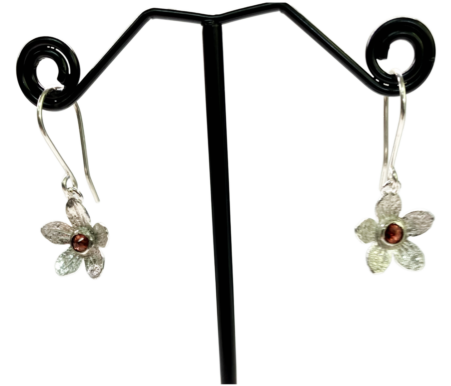 Silver and Garnet Flower Earrings