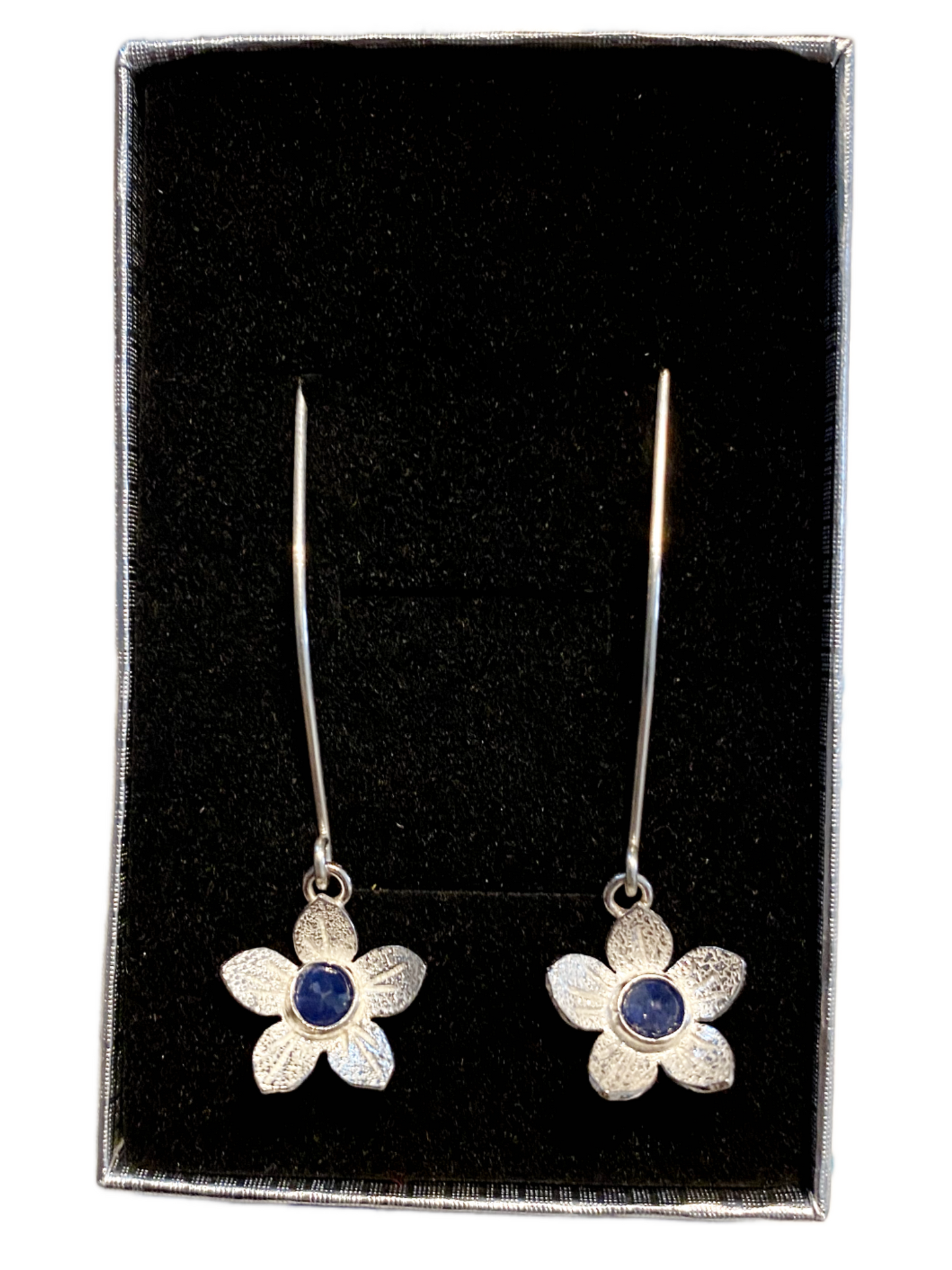 Blue Sapphire Flower Earrings