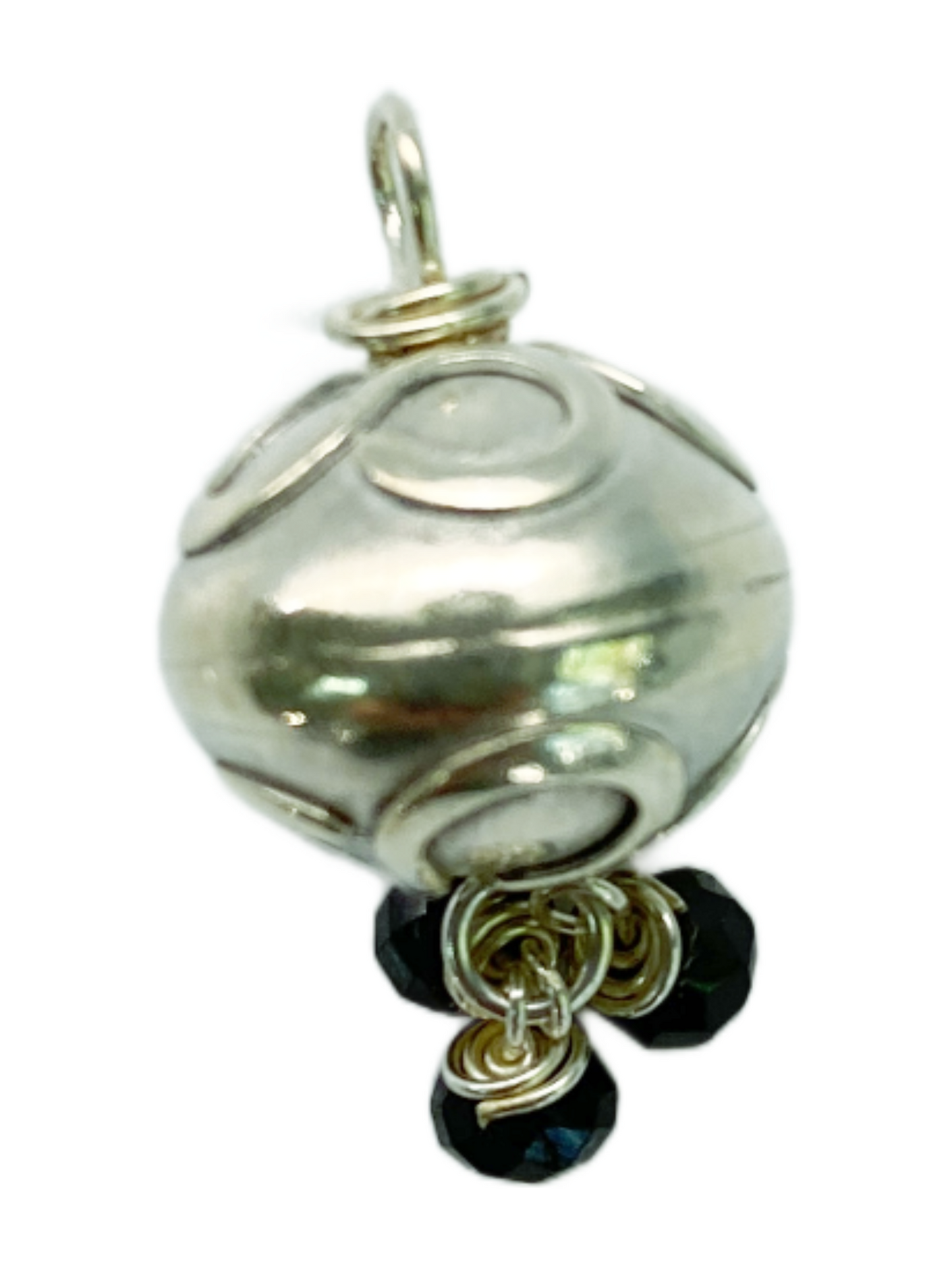 Sterling Silver Bead with Black Spinel Pendant