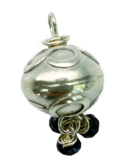 Sterling Silver Bead with Black Spinel Pendant