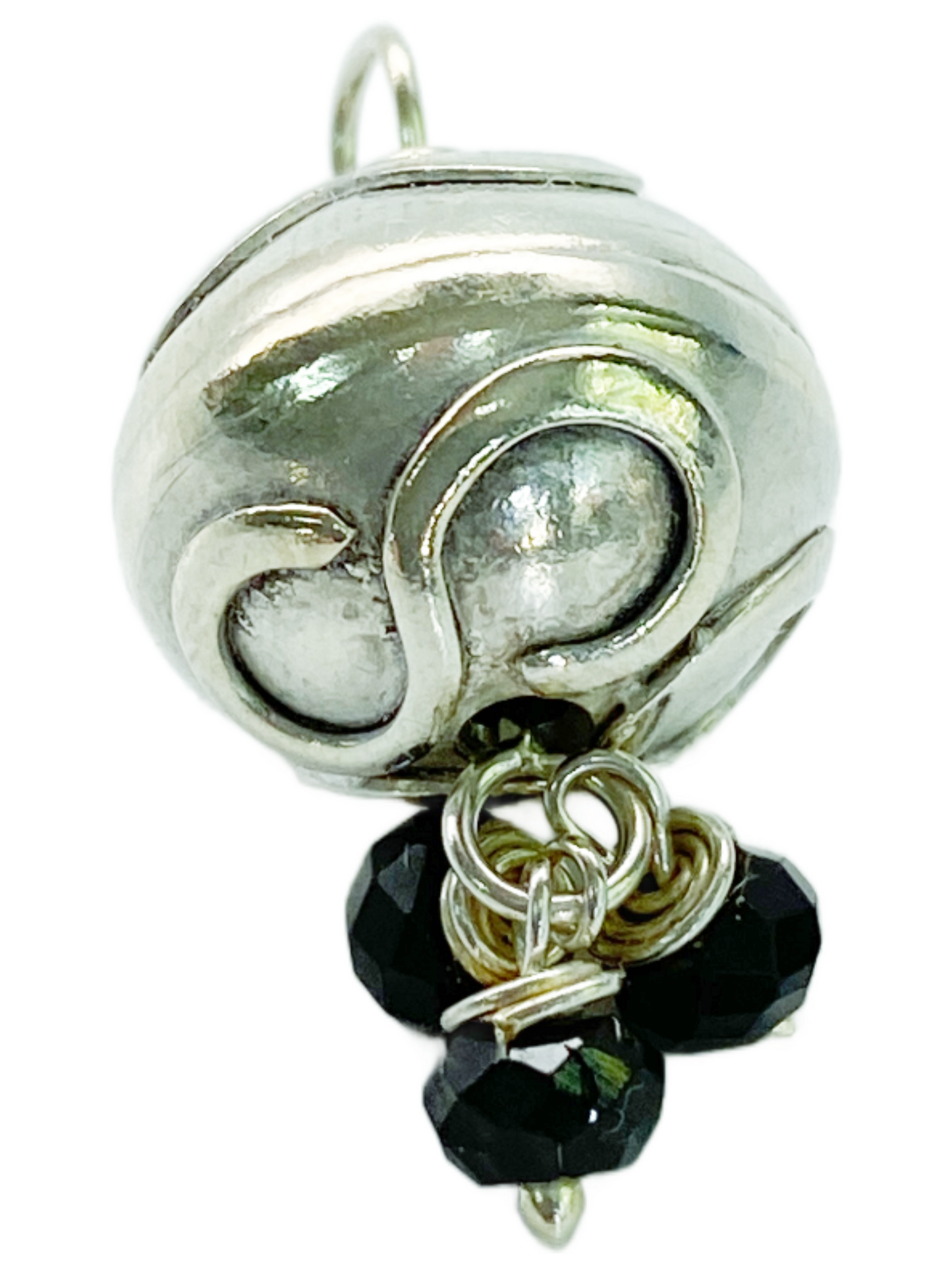 Sterling Silver Bead with Black Spinel Pendant