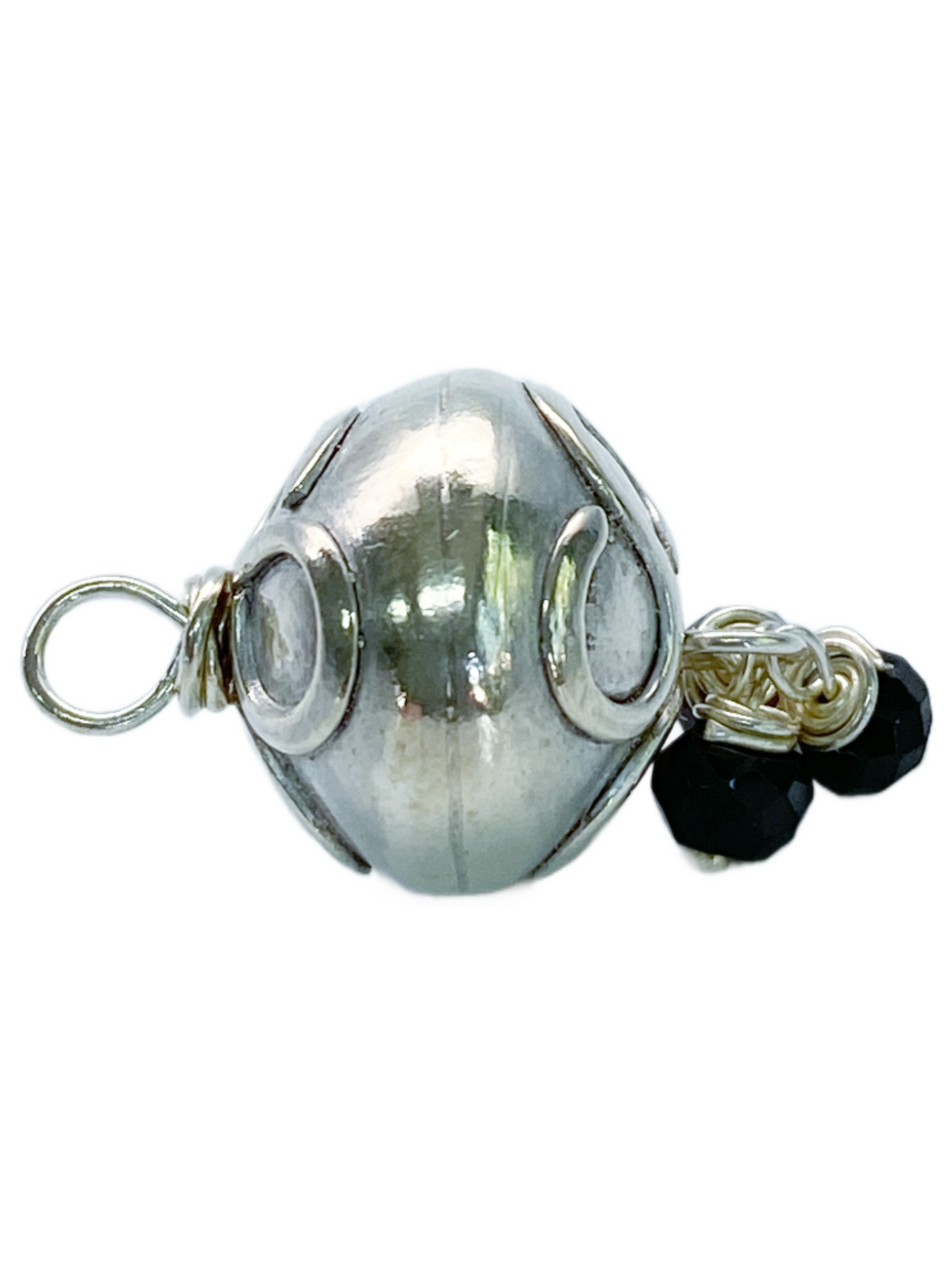 Sterling Silver Bead with Black Spinel Pendant